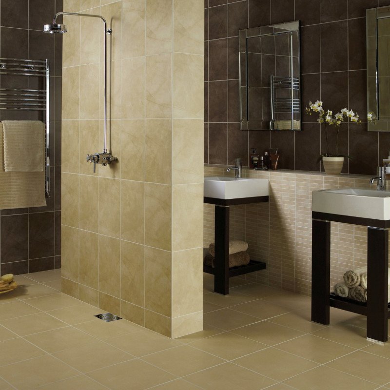 Can you see why these sandstone tiles are popular in a bathroom environment !? RT if warm Beige Matt tiles are your style.. #interiordesign #bathroomtiles #solihullshowroom