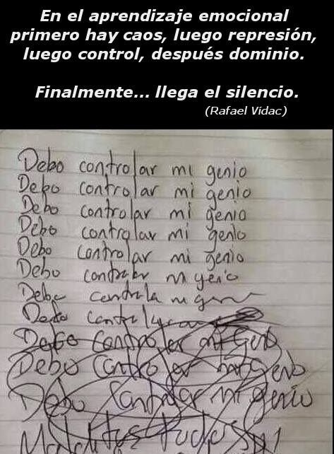 Rafael_Vidac's tweet photo. En el aprendizaje emocional primero hay caos, luego represión, luego control, después dominio. Finalmente… llega el silencio. https://t.co/7h283adTof