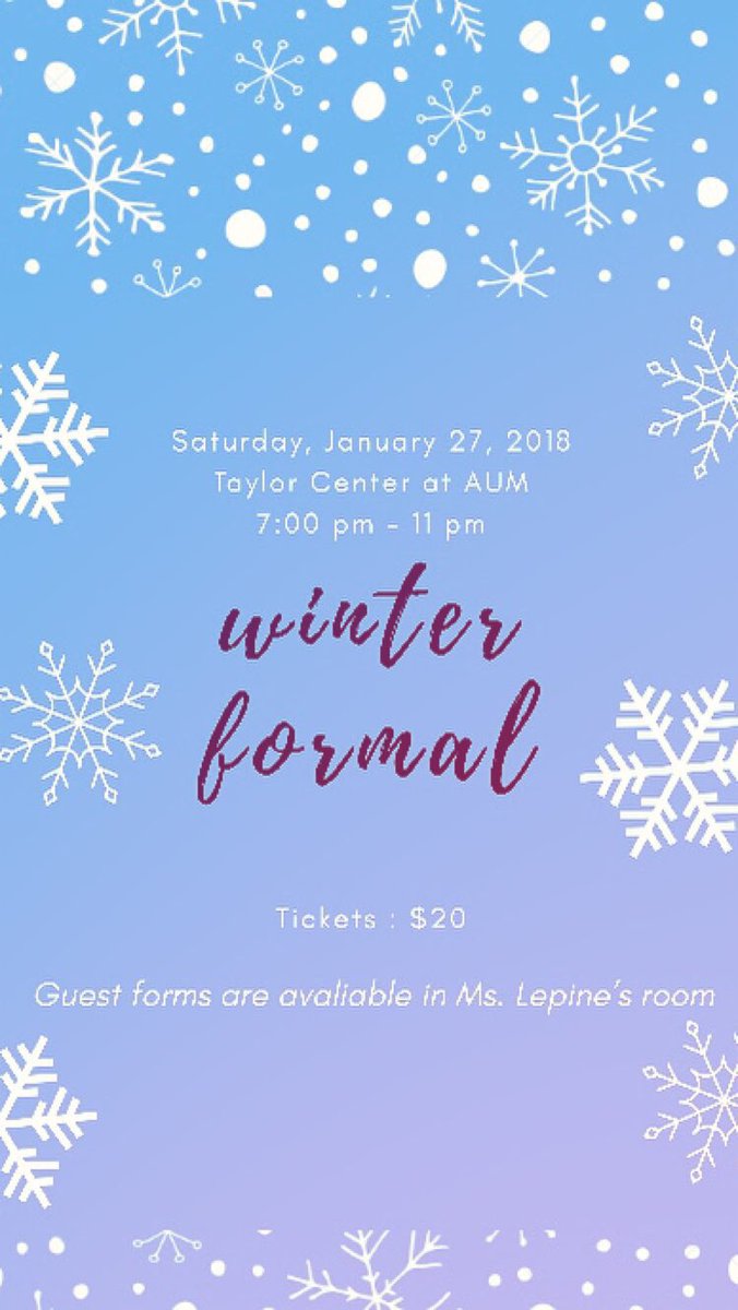 JacketHive's tweet photo. Just a reminder that Winter Formal starts at 7 tonight! ❄️☃️ https://t.co/tUPfP85zHk