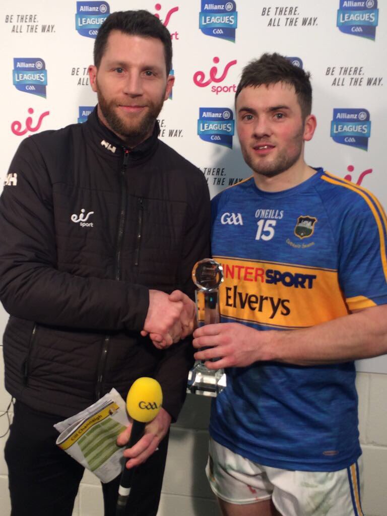 TipperaryGAA's tweet photo. Congratulations to Liam McGrath, Man of the Match and all his colleagues on a historic night for Tipperary football 💙💛 https://t.co/xUrBSECgnw