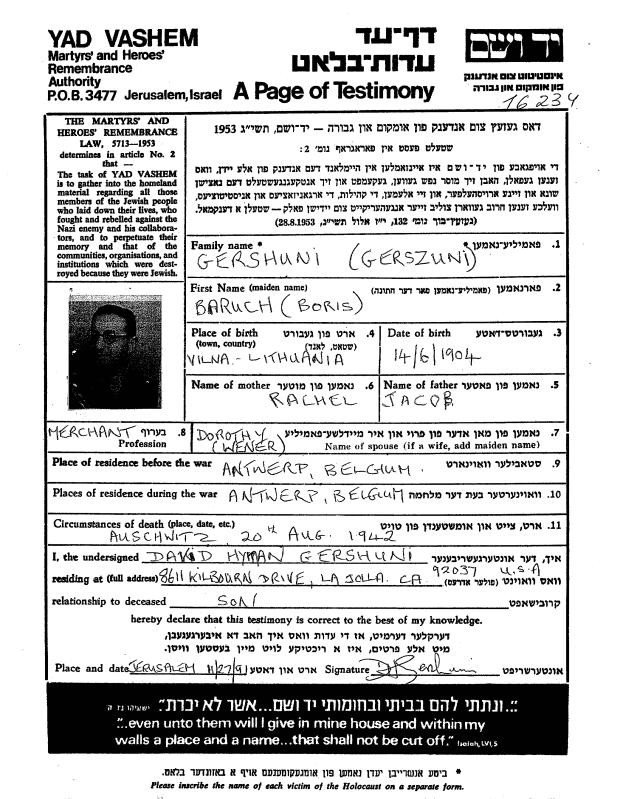 ReaLouisewener's tweet image. A document of remembrance for an uncle I never got to meet. His wife - my Aunt Dorothy - and their infant son made it to safety in England. Baruch was murdered for being Jewish. Honouring his memory today and so, so many.  #notforgetting #HolocaustMemorialDay