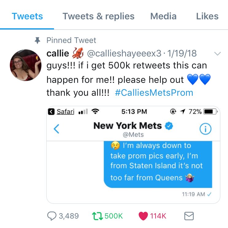 5️⃣0️⃣0️⃣K‼️ #CalliesMetsProm is on! 

Congrats @callieshayeeex3 we knew you’d do it. Thank you to everyone who supported! #Mets #LGM