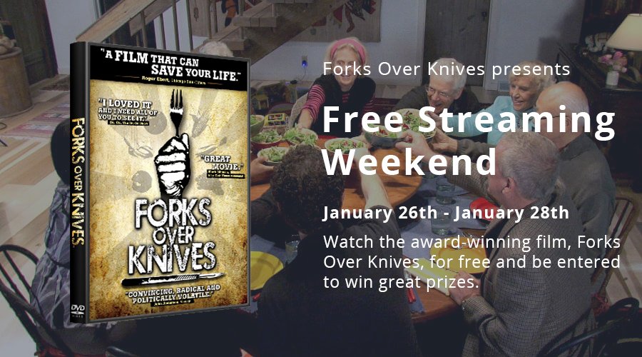 ForksOverKnives's tweet image. FREE STREAMING WEEKEND! For the first time ever, we are streaming Forks Over Knives, one of the most influential health documentaries ever made, all weekend long. Sign up now to get access: bit.ly/2mW4OYF