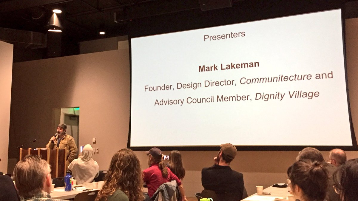 PDXHomesForAll's tweet photo. "why is it that Americans characteristically live in isolation? [A: because our environment is built and colonized that way]." Mark Lakeman of @Communitecture &amp; @vllagecoalition, in inspiring talk on fundamentals of problem and change, at PDX Ideation Summit.  #pdxhousingforall https://t.co/bI4n8px5hE