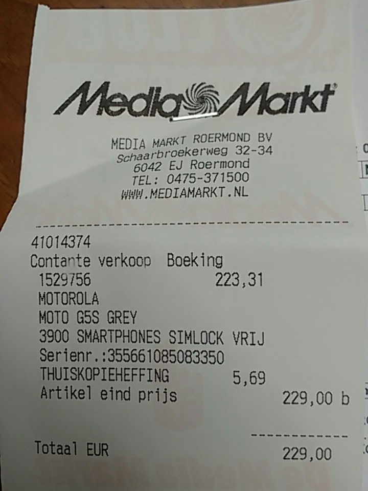 Seminarie Beyond slaaf Johan Thijssen on Twitter: "Vóór de btw-actie #mediamarkt €229.00 betaald  voor een #motorola G5s. NU met btw-actie dezelfde telefoon €245-21% korting  €203.46. Zou volgens dezelfde bon €229.00-21%=€189.25 moeten zijn....Foei  Foei Foei!!! https://t.co ...