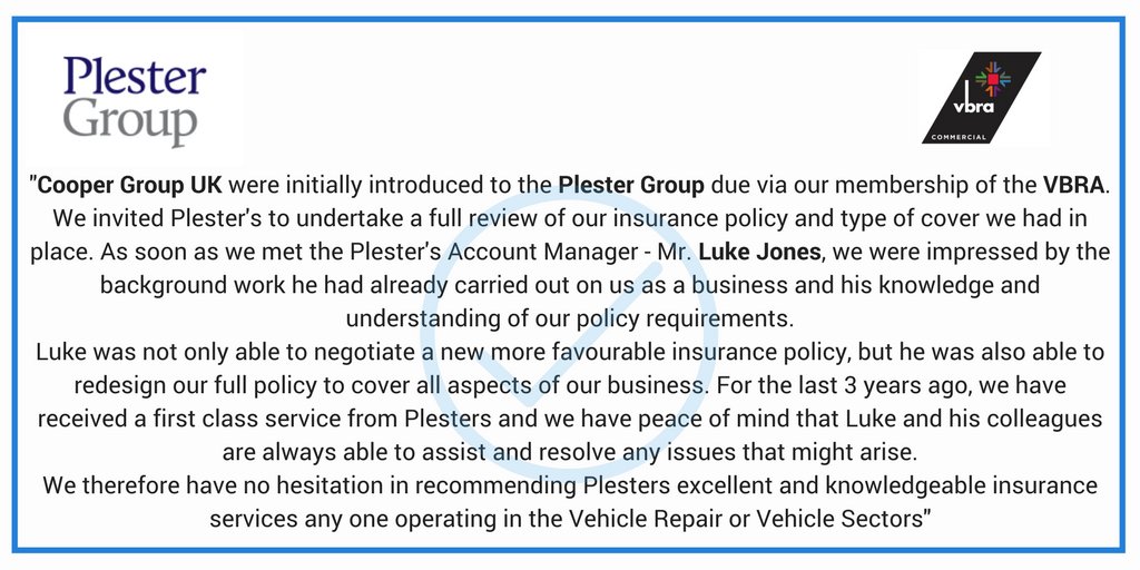 VBRACommercial's tweet photo. Great feedback from our member @CooperGroupUK. They are very happy and satisfied about what Plester Group has given them in the last 3 years. Well done Luke Jones, Plester's Account Manager!
#VBRACommercial #solutions #insurance #Plester #commercialvehicles #HappyCustomers https://t.co/lmNmUr9mQX