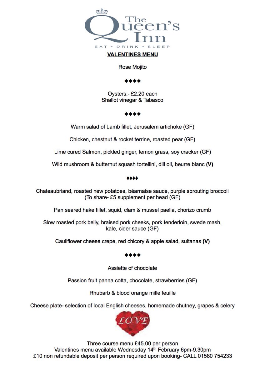 #Valentine’s Day is just around the corner! Treat someone you love to a special meal. Our Valentine's Menu is out now!
Book online or call 01580 754233 #ukpubs #Love #special #Hawkhurst