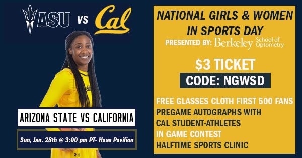 CalWBBall's tweet image. Great crowd at Haas last night and looking forward to another one for tomorrow's Top-25 showdown with @SunDevilWBB! 🏀

Join us for National Girls and Women in Sports Day, presented by UC Optometry 💛💙
