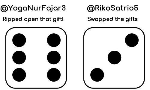 You roll the dice and ...
Inside their gift, <a href="/YogaNurFajar3/">Yoga Nur Fajar</a> had 52 $PINK (2.36 $USD)

45 $PINK (2.04 $USD) was unwrapped by <a href="/RikoSatrio5/">Riko Satrio</a>

You can donate your gift to educationaltheatrefoundation.org by replying "donate 21123"