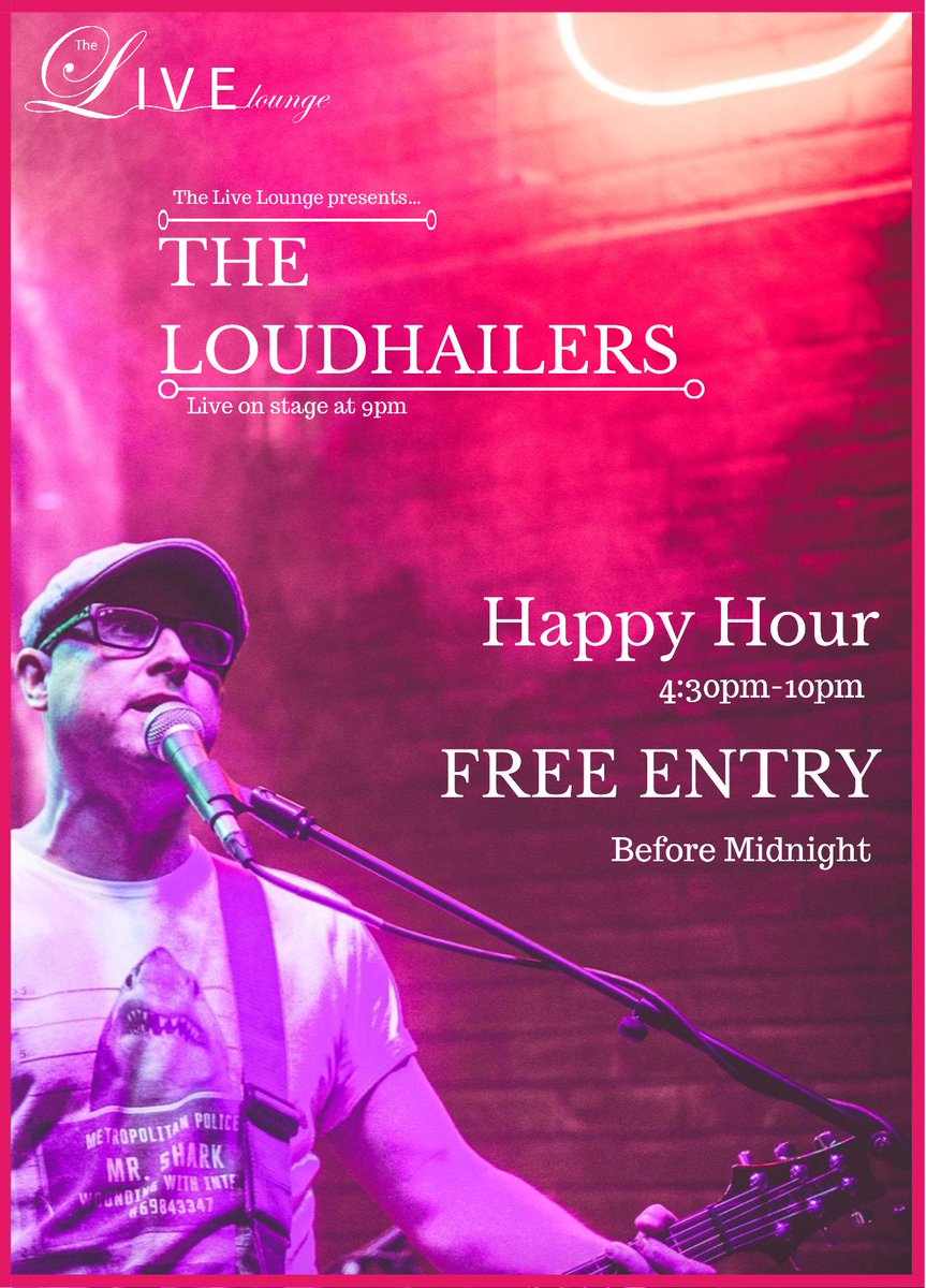 liveloungeCDF's tweet photo. #Livemusic continues with The Loudhailers #tonight from 9pm-midnight with DJs playing late into the #night!
#HappyHour #offers at the #bar until 10pm and #FreeEntry before midnight!
Open until 4am - Last Entry 2am
#Cardiff #Weekend #Where2 #liveband #FreeGig https://t.co/fVIs2cWOoJ