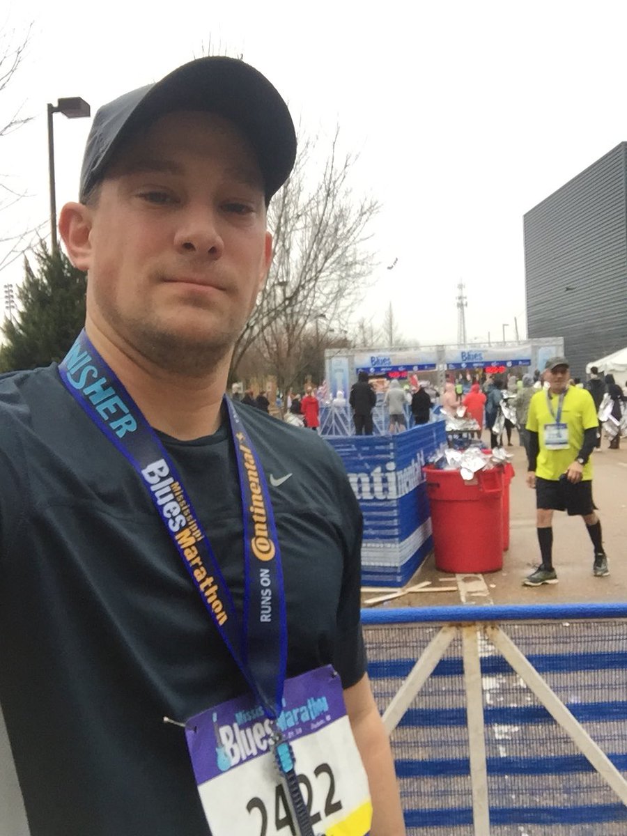 DrChrisLongo's tweet photo. Marathon 27 &amp; the first half of the Blues to Beach Back to Back Challenge complete. Tomorrow: Gulf Shores, Alabama, here I come.  #22marathons &amp; counting #mississippibluesmarathon #marathonmachine #FitLeaders #fitnessedu https://t.co/JsH3WcAWrN
