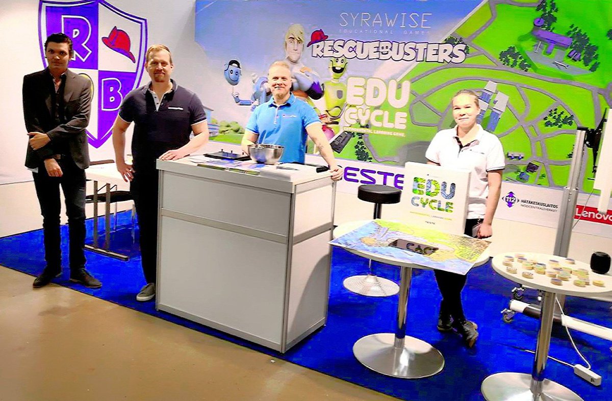 rescuebusters's tweet photo. Rescuebustersit kiittää hienoista #educa2018 messuista ja  kiinnostuksestanne #EduCycle AR peliä, #rescuebusters turvallisuusmobiilipeliä ja Edu-portaalia kohtaan. Lisää sivulla https://t.co/3ulqWVla5I
#opehommat #ilmastonmuutos #digitalisaatio #turvallisuus #koulu @nestecorp 😊 https://t.co/7GTSOkMRKL