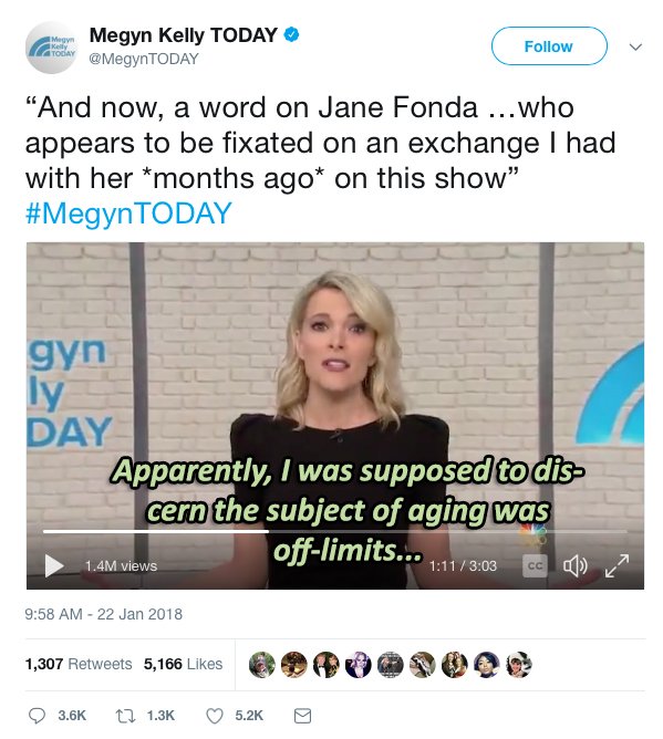Megyn Kelly talks about insulting Jane Fonda about her aging.