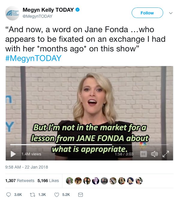 Megyn Kelly thinks it's RICH for Jane Fonda to talk about outrage....