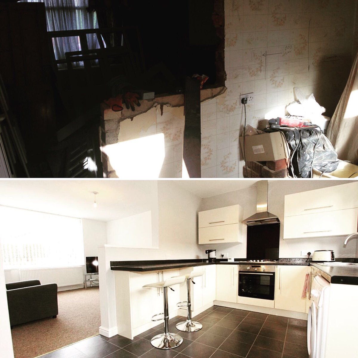 insightdevelop1's tweet photo. • Today we finished creating this dream open plan kitchen &amp; living area for a growing family, they’ve finally got their dream home! 🏡 Trust Insight Developments to deliver your perfect property • #Leeds #PropertyRefurbishment #breakfastbar #openplanliving #beforeandafte https://t.co/kTCiaBKHu5