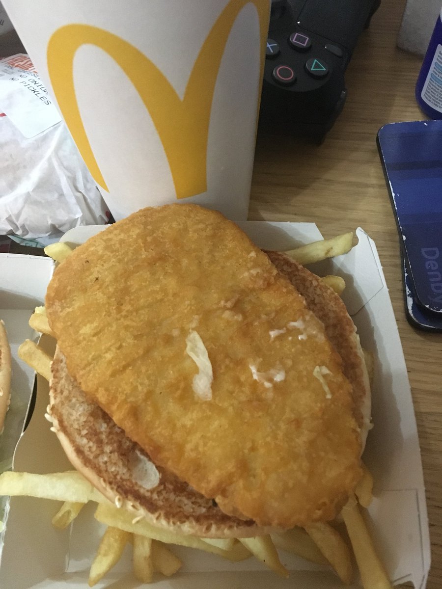 ruehobs's tweet photo. @McDonaldsUK value for money tonight... had to go back because half my order was wrong and half was missing. &amp; This is the state of the chicken sandwich I got. Disgusting https://t.co/zB9ATaBhp5