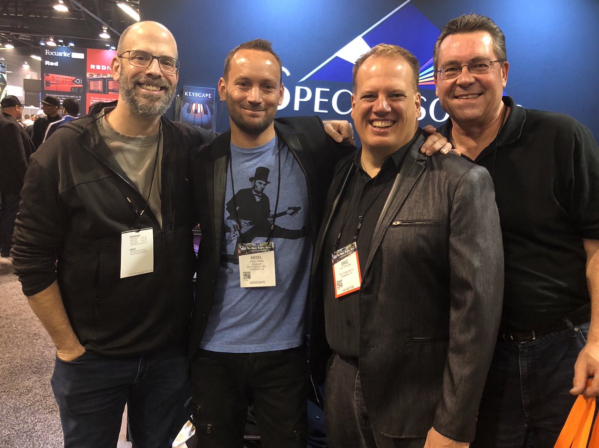 Spectrasonics's tweet photo. Our buddy Adam Dorn(film composer/Mocean Worker) makes his annual pilgrimage to the booth. @moceanworker #NAMM2018 #NAMM #spectrasonics #moceanworker #ericpersing https://t.co/oyJBi53cFt