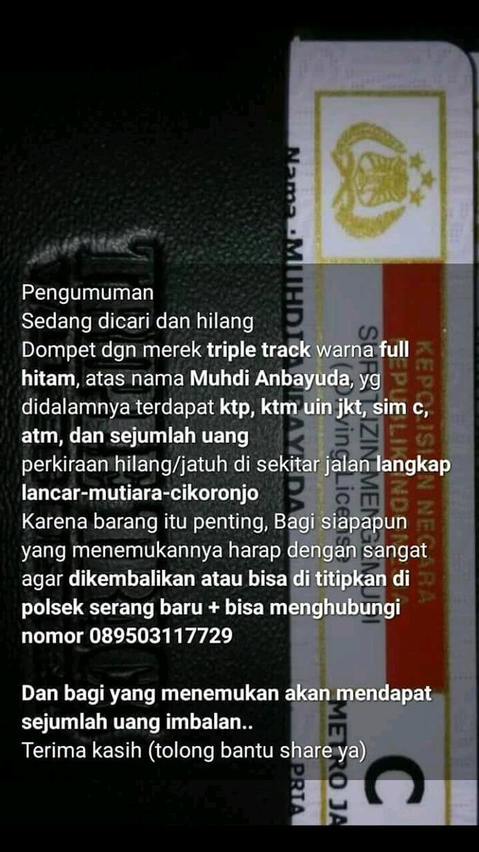 Dibantu ya baraya. #infokehilangan