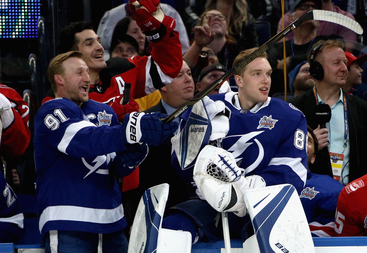 NHLPR's tweet photo. #NHLAllStar: @TBLightning players past and present having a blast in Tampa. https://t.co/4EvhHvdGkc