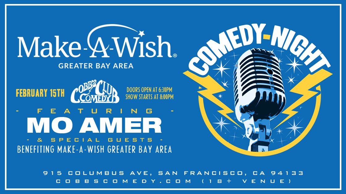 YPACSFwish's tweet photo. Our 2nd Annual Comedy Night is coming up, featuring @realmoamer! Join us for a laugh while supporting @SFWish https://t.co/kVs78pElPb