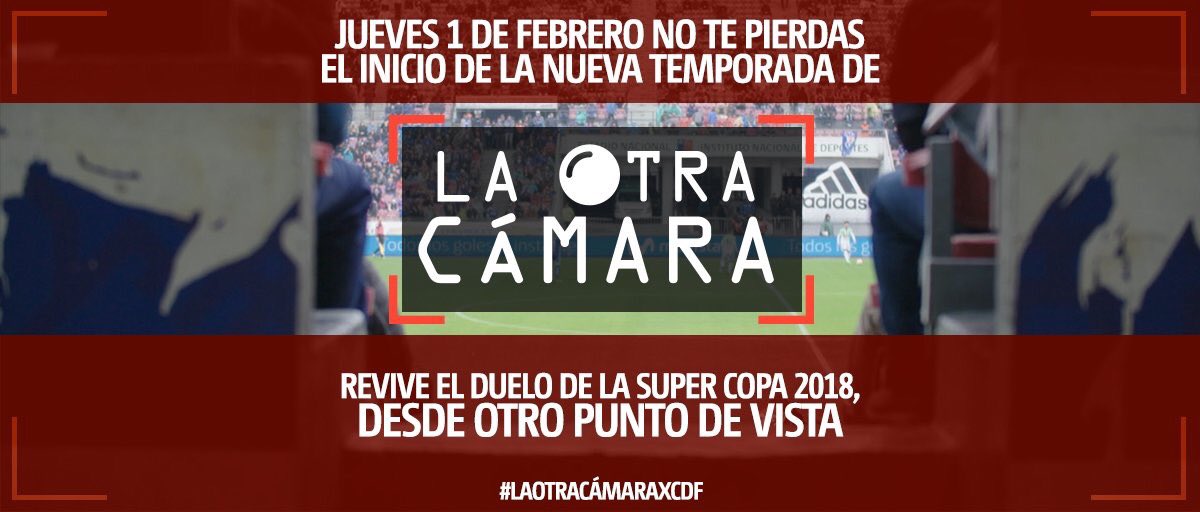 TNTSportsCL's tweet photo. Vuelve #LaOtraCámaraxCDF
Este jueves no te pierdas una nueva temporada de de #LaOtraCámaraxCDF 🎥🎞️, donde podrás revivir la final de la #SuperCopaMG entre @ColoColo vs. @swanderers desde otro punto de vista.
¡No lo olvides!
#PorSuerteHayFútbol https://t.co/kDHORkCzNI