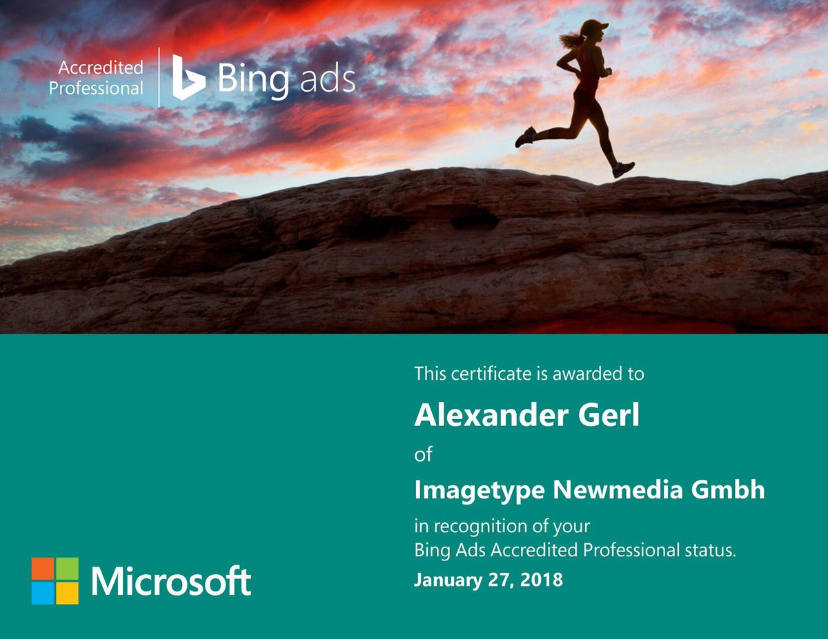 imagetype's tweet photo. #Bing #ads #certification, kann man ja vlt. Mal brauchen 😜 https://t.co/5MY4GBiMlZ