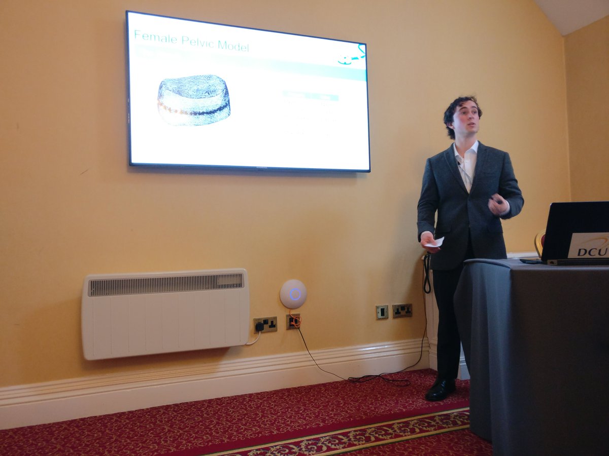 TMDLab's tweet photo. @eoghandunne presenting "Female Pelvic Model for Urinary Incontinence Management using Electrical Impedance Tomography" at Bioengineering Ireland 2018 @nuigalway #BinI2018 @lambeinstitute https://t.co/hFRBAj5ldM