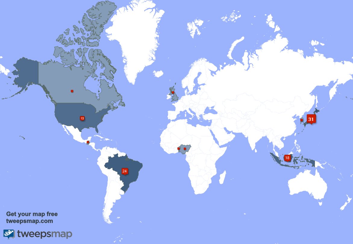 NRP_Amisa's tweet photo. My followers live in Japan (30%), Brazil(23%)... Get your map: https://t.co/G8ll3P4t40 https://t.co/58BCSMA2JK