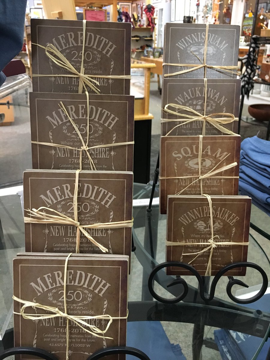 Oglethorpe_NH's tweet photo. Last of the #meredithnh spam! Coasters for our #250th and for your favorite lakes! We also have 250th magnets! #celebration #bigyear #shopsmall #shoplocal https://t.co/YgYYrH6JHk