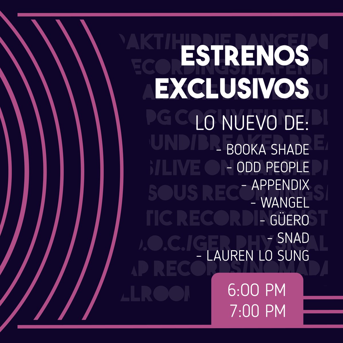 ¡Regresa la #FranjaElectrónicaRadiónica! Hoy comenzamos con estrenos de <a href="/BookaShade/">BookaShade</a>, @oddpeoplemusic, #Appendix, <a href="/wangelmusic/">Wangel</a>, #Güero, #SNAD y <a href="/laurenlosung/">lauren lo sung</a> 🎚

Volumen arriba y #VamosRadiónica → Bit.ly/RadionicaAlAire