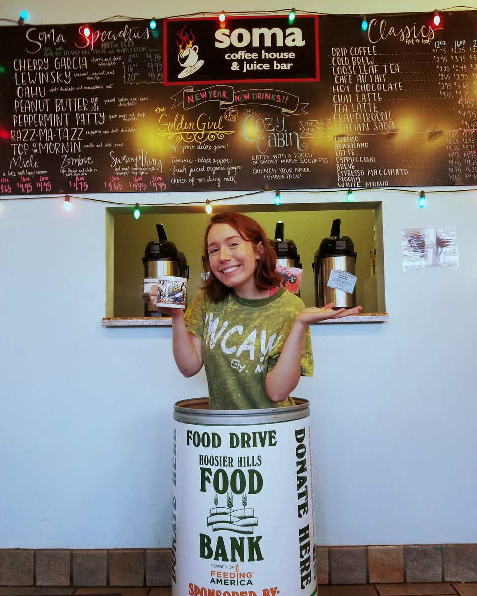 Currently accepting food donations for the Hoosier Hills Food Bank at all 3 locations! 
Show the love Bloomington 💕☕