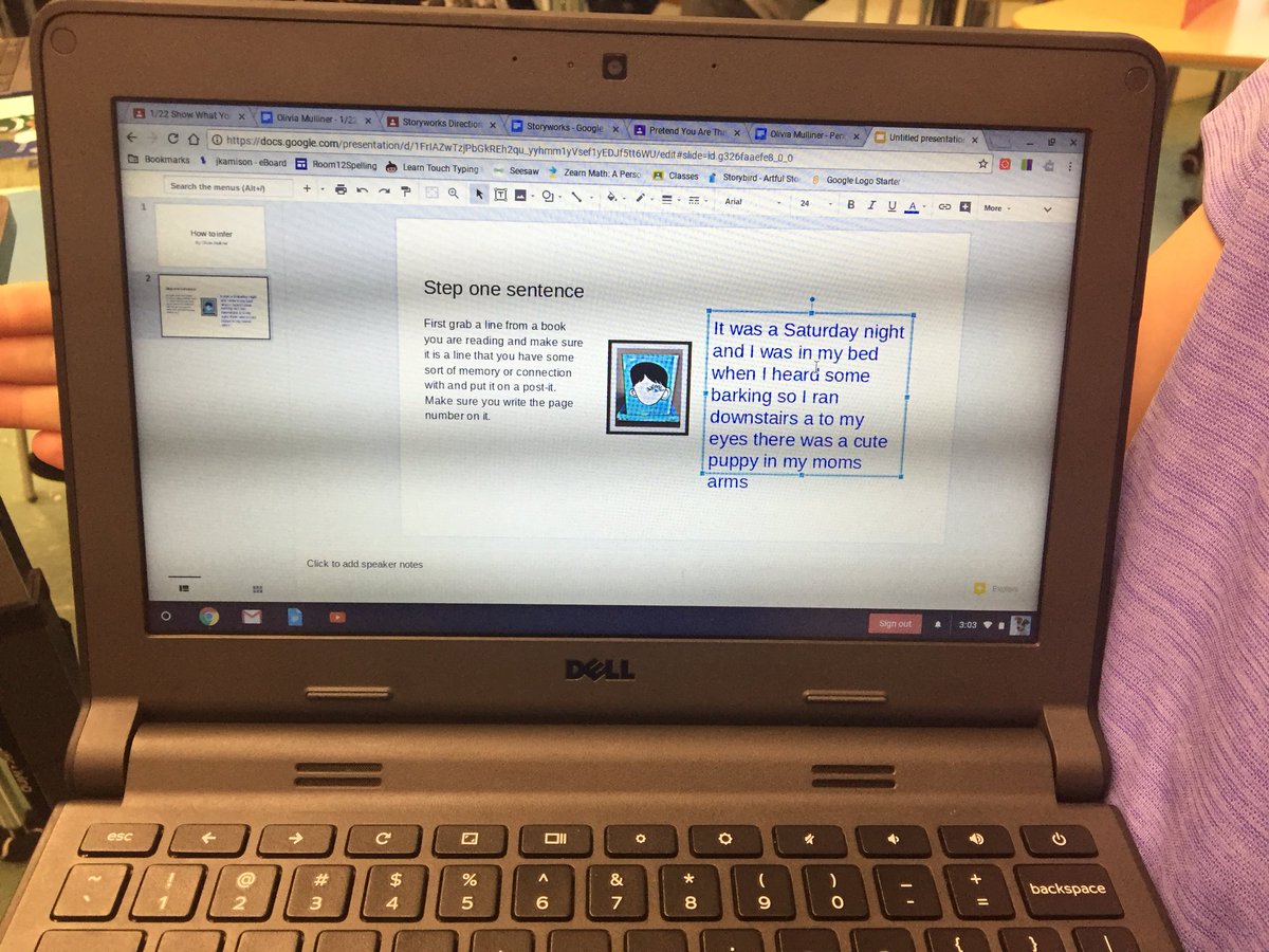 Room12Family's tweet photo. How do you infer? This student is creating #googleslides lessons to teach others how to infer!! #create #collaborate #communicate #studentpoweredlearning https://t.co/I3iETTDb9V