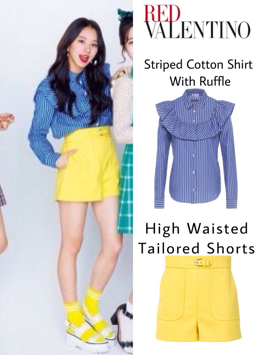 closet on Twitter: "@JYPETWICE 180126 MORE Magazine March 2018 [RED VALENTINO] Striped Cotton Shirt With Ruffle $395.00 High Waisted Tailored Shorts $310.00 #TWICE #CHAEYOUNG #트와이스 #채영 https://t.co/DQmCy5YthU" /