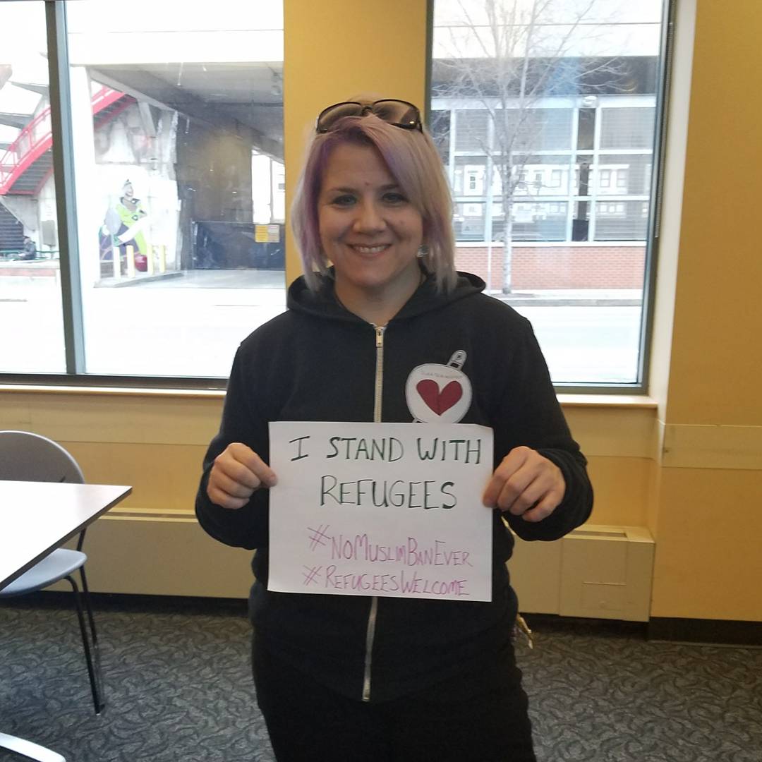 IWRefugees's tweet photo. IWR took a break from our work today to #SendASign to @POTUS: one year later, we still say #NoMuslimBanEver #NoBanNoWall #RefugeesWelcome @RefugeeAssist #twithaca https://t.co/s4fymS7iOR