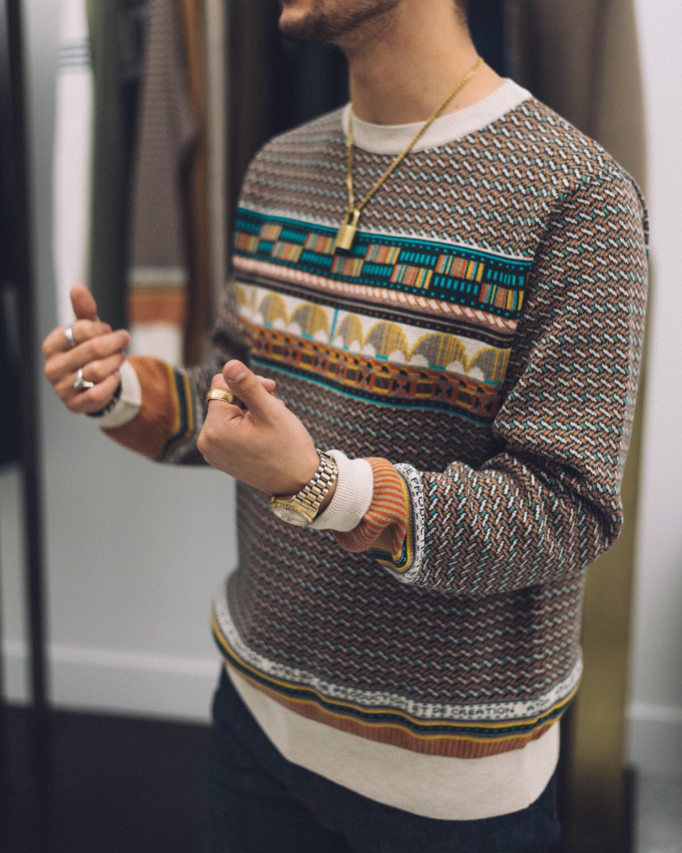 koncept Squeak Lære udenad Lapstone & Hammer on Twitter: "A.P.C. Arcade Sweater, crafted from 100%  Italian Pima cotton and featuring an exclusive seven-color Jacquard design.  The straight cut crewneck sweater has geometric motifs all over the