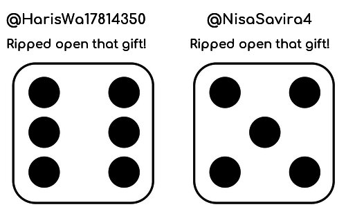 You roll the dice and ...
Inside their gift, <a href="/HarisWa17814350/">Haris Wahyudi</a> had 32 $PINK (1.44 $USD)

47 $PINK (2.12 $USD) was unwrapped by <a href="/NisaSavira4/">Nisa Savira</a>

You can donate your gift to educationaltheatrefoundation.org by replying "donate 93475"