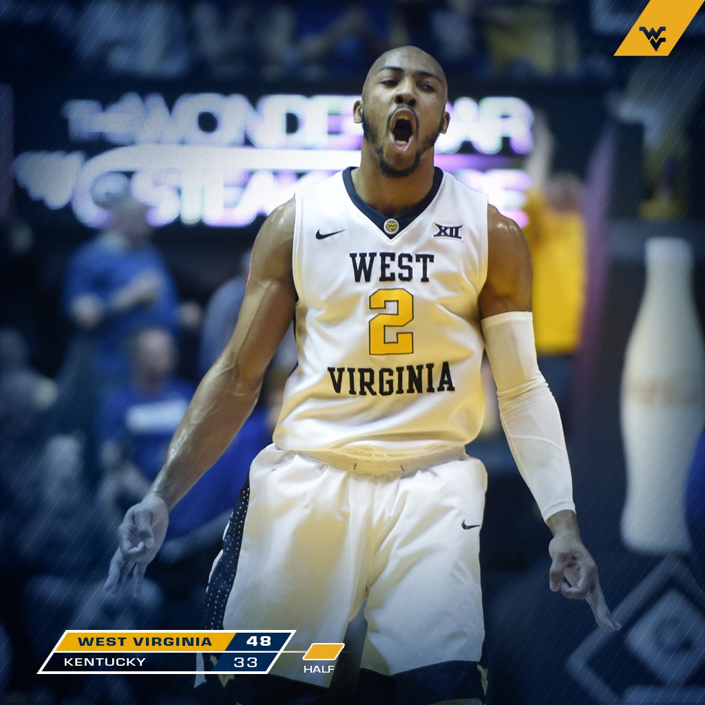 Halftime at the Coliseum — No. 7 West Virginia leads Kentucky, 48-33.  #Big12SEC