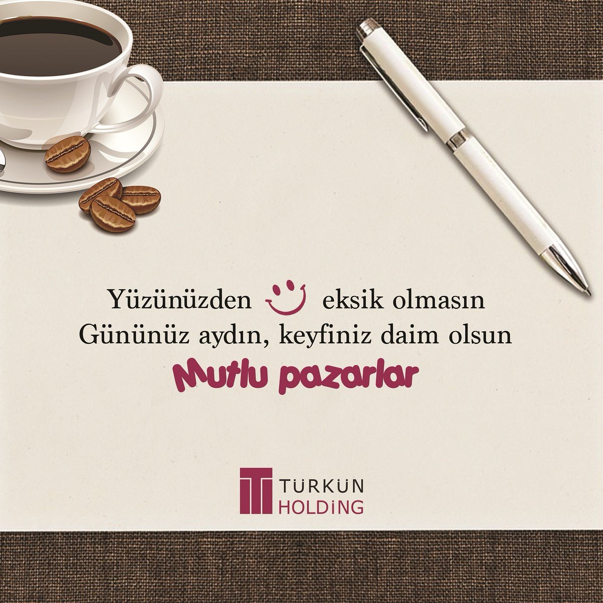 TurkunHolding's tweet photo. Yüzünüzden tebessüm eksik olmasın, gününüz aydın, keyfiniz daim olsun... Mutlu Pazarlar

#türkünholding #tekstil #textile #haftasonukeyfi #pazarkeyfi #mutlupazarlar #evtekstil #aile #mutluluk #yaşam https://t.co/y2UnxRRegI