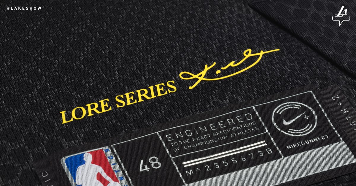 Lakers's tweet photo. Last night’s City Edition uniform, designed by Kobe, was the first in our Lore Series. 

We have a new design in the series coming next season!! 

We’ve already selected our Lakers legend designer for 2018-19, who is your guess for next season? https://t.co/fIXoHTr0n8