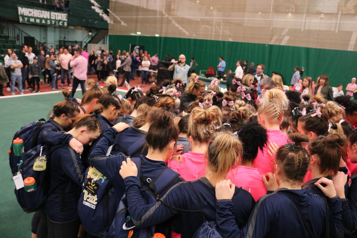 cabritch's tweet photo. This is the beauty that we need in the midst of the brokenness. 
All four teams (@RUGymnastics, @Pitt_GYM, @EMUGym, @MSUgymnastics) lead in prayer by RU senior Libby after the meet tonight

#NCAAGym #weRpowerful #TimesUp #westandtogether https://t.co/EYie1k1NX4