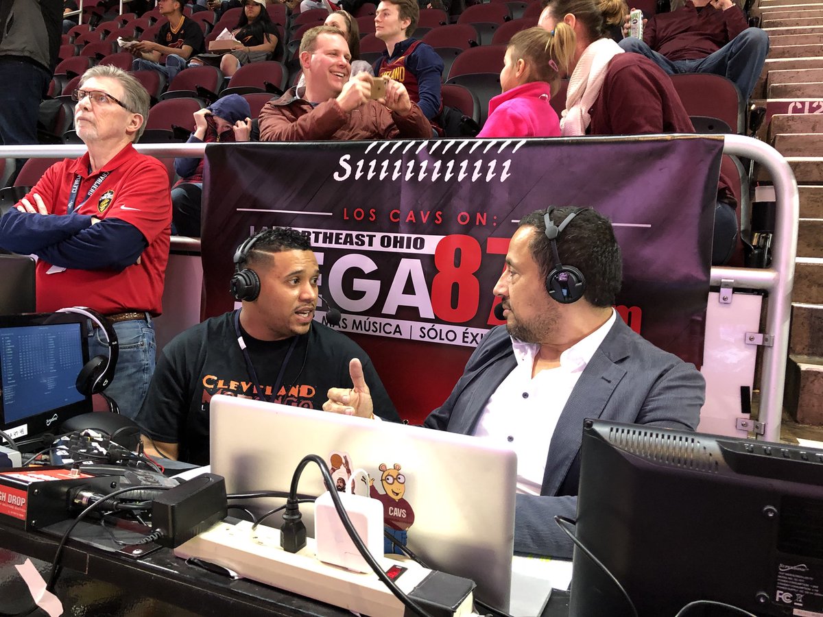 LatinCleveland's tweet photo. Chef Eric Roman trying his hand at broadcasting. Thanks @LaMega877 for having us! @cavs @TheQFoods #clevelandmofongo #ExperienceFlavor #Cavs #Cleveland #CLEFood https://t.co/OAT2mfCbVU