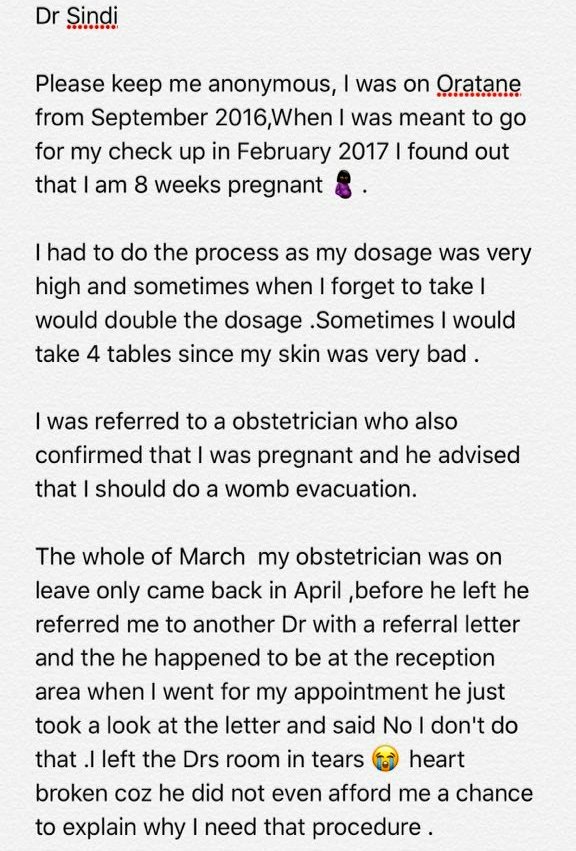 sindivanzyl's tweet photo. #DMToTL #Oratane #Pregnancy #UnethicalDoctor  - I'll be reporting the ObGyn who refused to see the patient to the HPCSA. The LEAST that we are expected to do is refer the patient seeking a TOP Termination Of Pregnancy to another practitioner. This is unacceptable 💔💔💔 https://t.co/nPAryG0wjo