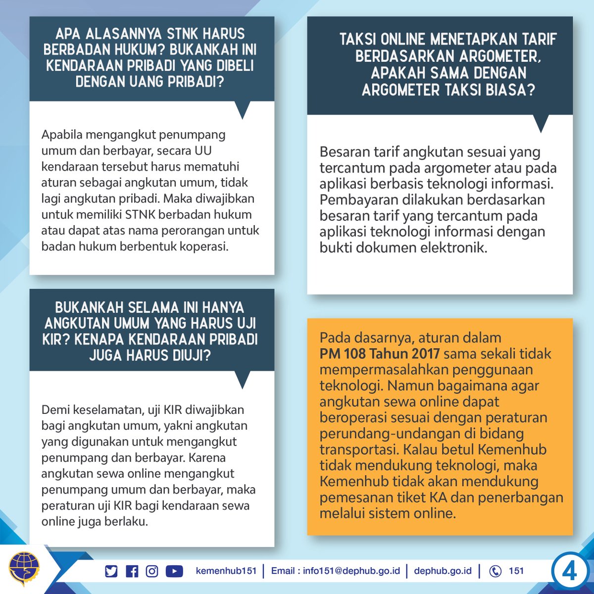 kemenhub151's tweet photo. 2. Apa saja yang perlu #KawulaModa ketahui tentang PM 108 Tahun 2017? 
Simak informasi berikut ini.
#SatukanLangkah https://t.co/H9t89lWJYJ