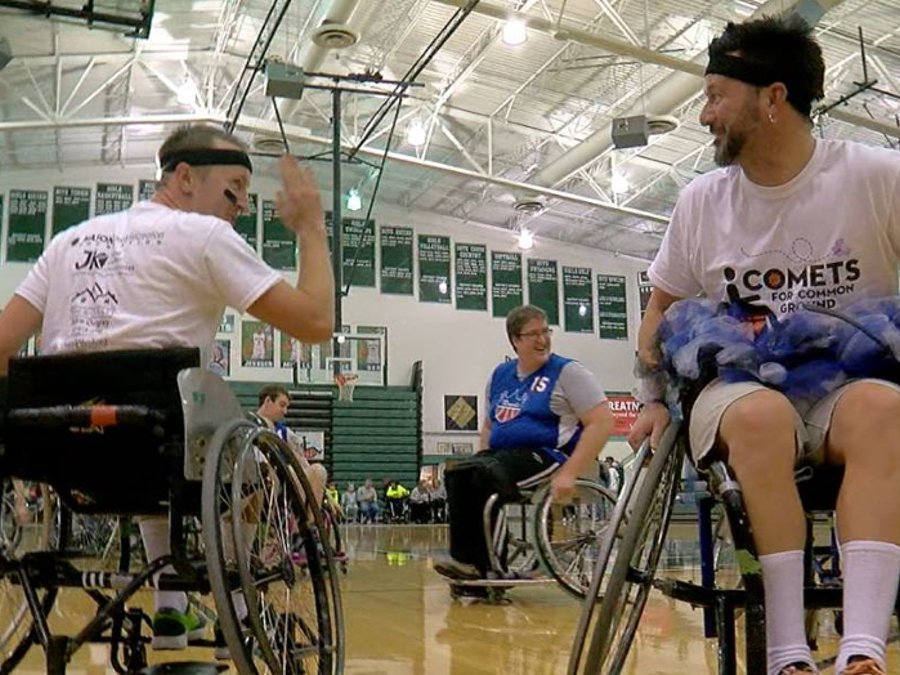WCPO's tweet photo. .@MasonSchools wheelchair basketball game raises over $20K for inclusive playground https://t.co/jb1pPE7OvS @comets4cg Via @JakeWCPO https://t.co/xWjxwCmMyY