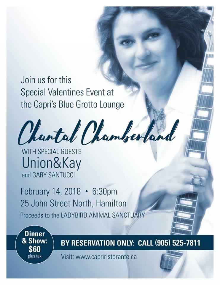 #ValentinesDay ❤️ dinner &amp; concert #fundraiser at #thebluegrotto <a href="/caprihamilton/">Capri Restaurant</a> in #Hamilton featuring <a href="/chantaljazz/">Chantal Chamberland</a> #UnionandKay and <a href="/GarySantucci/">Gary Santucci</a> . Feb 14, 6:30pm. $60 includes dinner &amp; concert. Proceeds to Ladybird! ❤️🐈🐁🐇🐕 Call to reserve tickets: 905-525-7811  #hamont