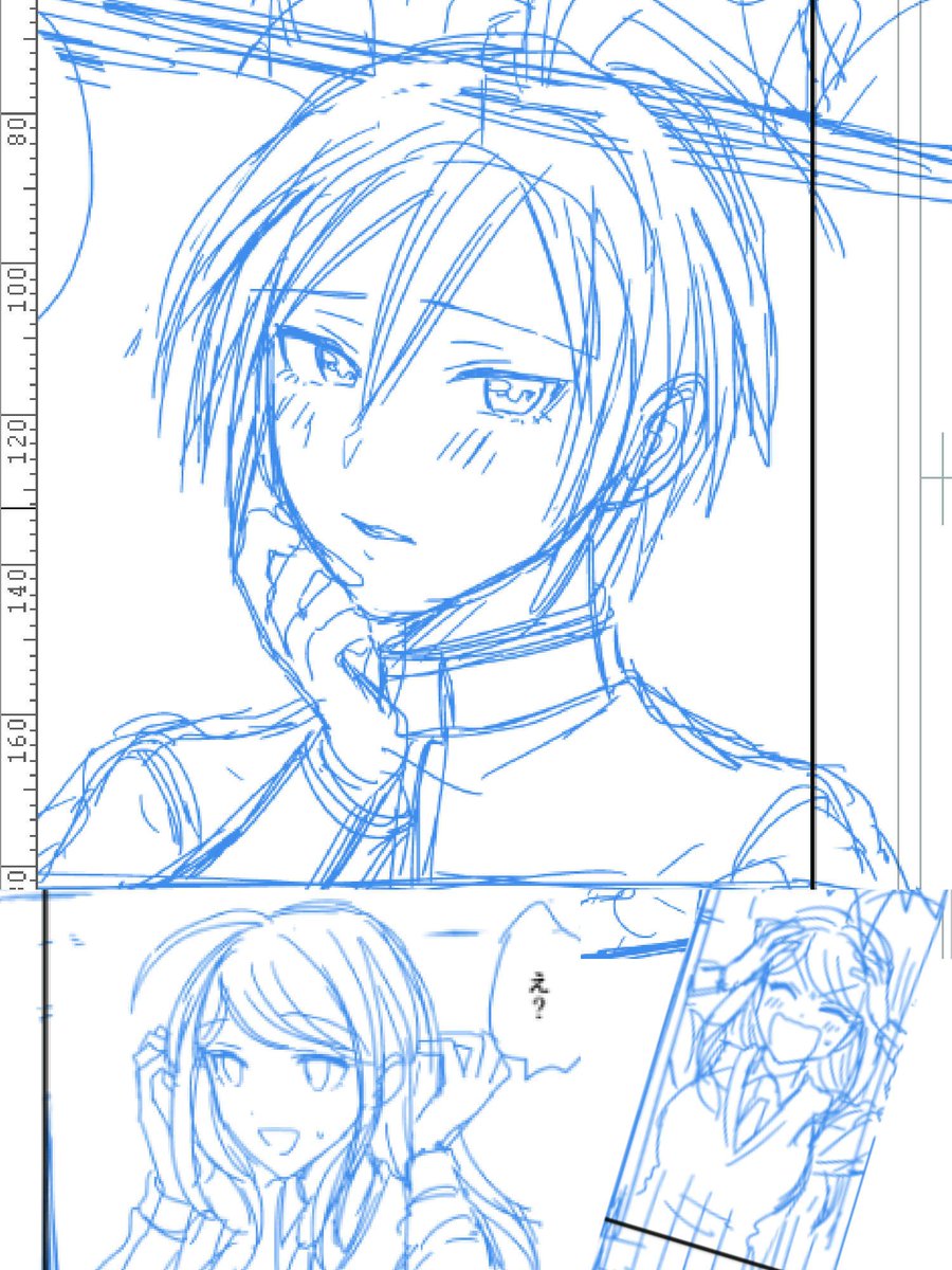 下描き進捗。ようやく2/3ほど到達ー。 