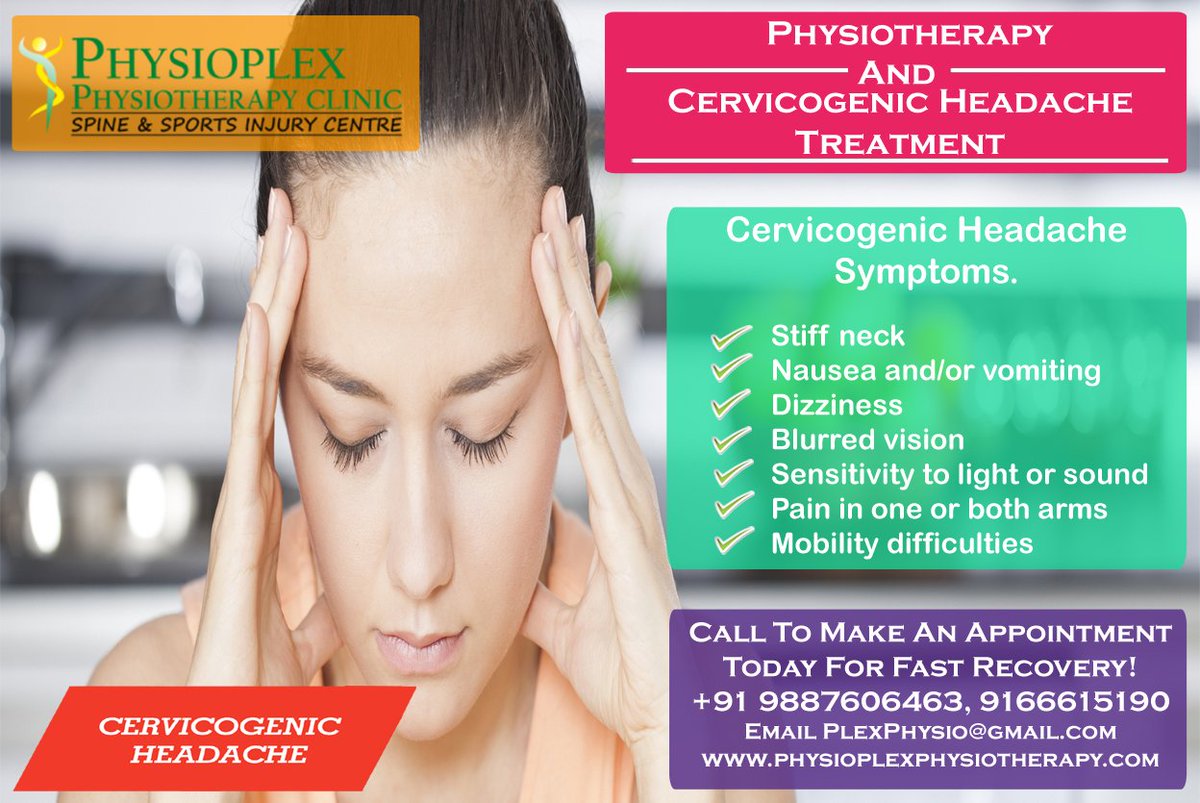 Physio_Plex's tweet photo. Are You Suffering From Cervicogenic Headache? &amp; Want to Know What Is a Cervicogenic Headache? What Are Cervicogenic Headache Symptoms? Call Now or Book An Appointment At: +91 9887606463, 9166615190 Visit Our Website: https://t.co/IzfvwrZdxW #CervicogenicHeadache #physiotherapy https://t.co/zhB9BhZECy
