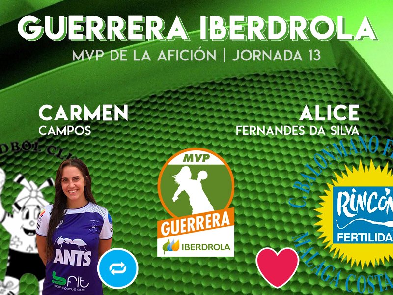 IberdrolaDHF's tweet photo. 🏆 #GuerreraIberdrola - Jornada 13
🆚 @hcpuchi : @BMMalagaCosta 
♻️ RT: @Carmencc9 
❤️ Me gusta: Alice Fernandes https://t.co/9ceX3w6sFM