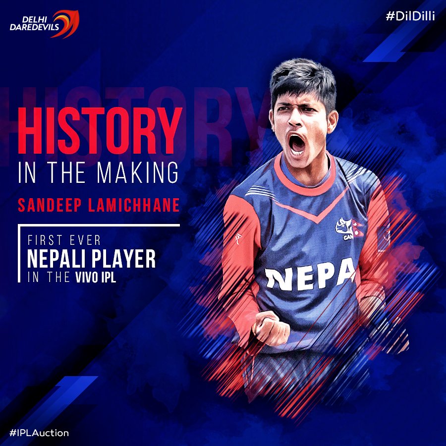 DelhiCapitals's tweet photo. 17-year-old sensation with a knack for picking up wickets, @IamSandeep25 will be vying to do his country proud come the Vivo IPL season! 🇳🇵

#IPLAuction #DilDilli https://t.co/1B7gvbShut