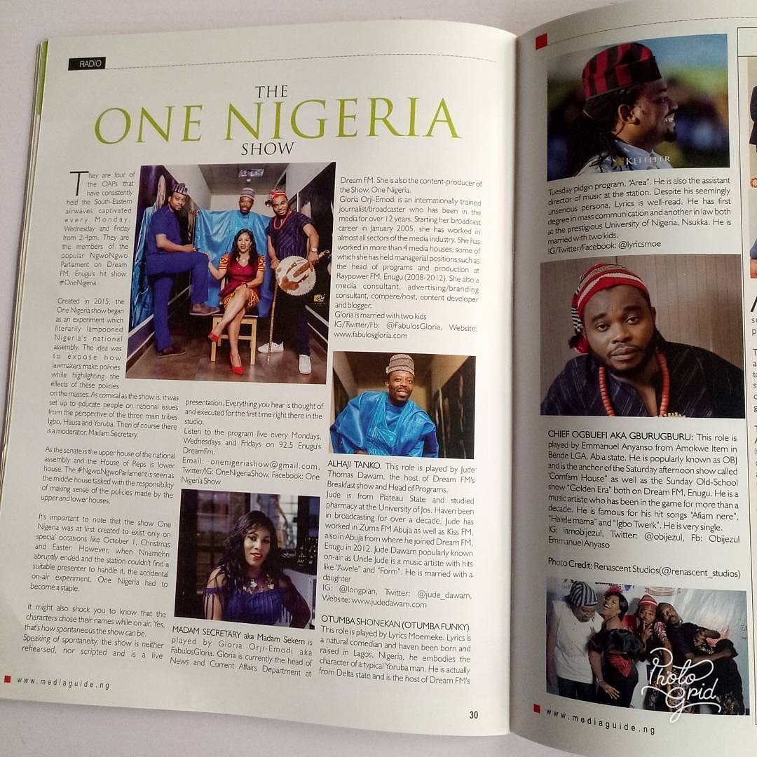 OneNigeriaShow's tweet image. We are truly grateful to @MediaGuide_NG for featuring us on the #MediaguideMagazine. Words cannot express how much we appreciate this. Thank you 

From all of us: @FabulosGloria @jude_dawam @Lyricsmoe @obijezul @dream925fm